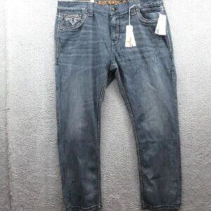 Rock Revival Artur Taper Denim Jeans Mens 44 Paint Splatter‎ Embroidered New